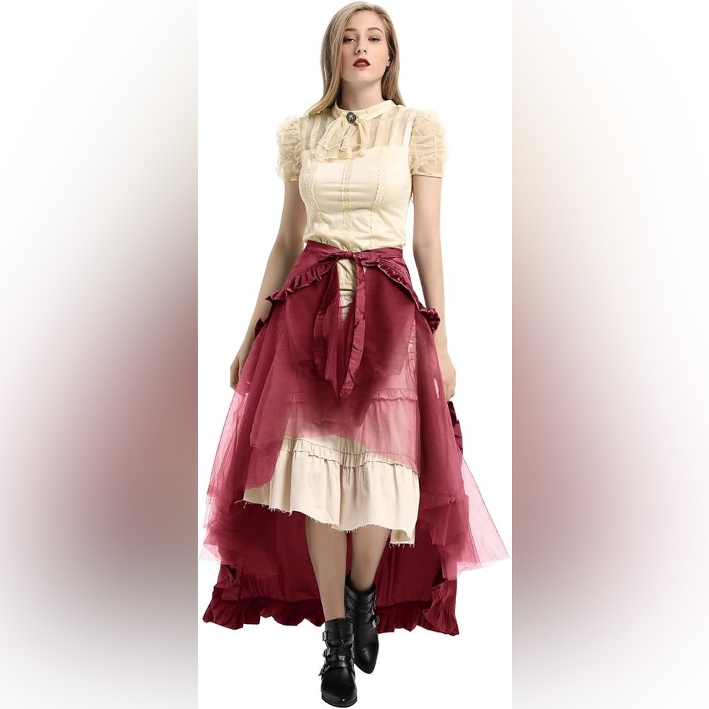 Belle Poque Women's Steampunk Gothic Wrap Skirt Victorian Ruffles Pirate Skirt